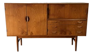 Vintage Danish Modern Teak Credenza or Highboard With Built-in Dry Bar, Circa 1960s Mid Century