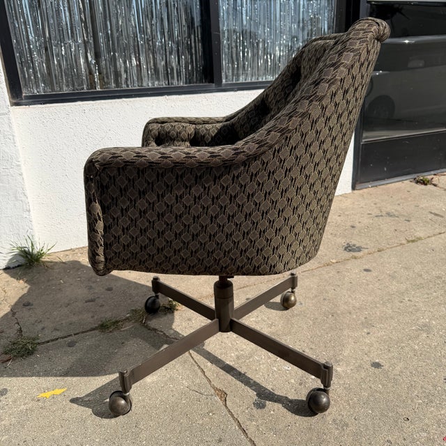 Mid-Century Modern 1970's Vintage Upholstered Swivel Desk Chair For Sale - Image 3 of 8