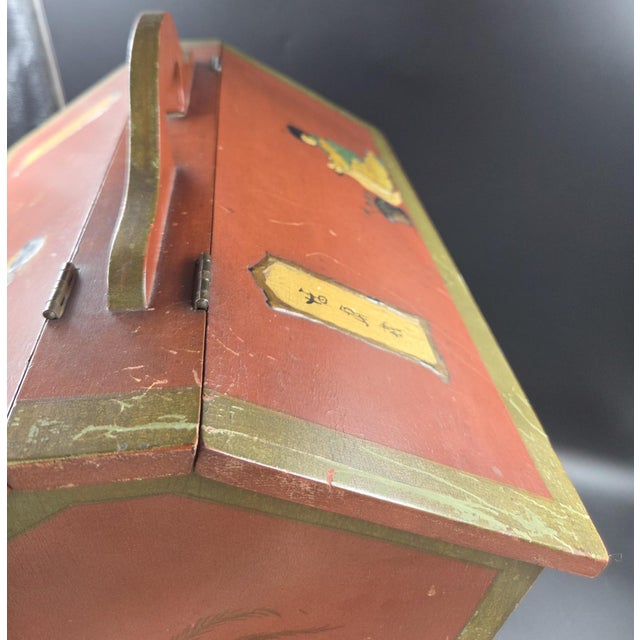 Auburn 20th Century English Style Red Japan Hinged Two-Sided Flip-Open Top Sewing Cabinet With Removable Tray For Sale - Image 8 of 18