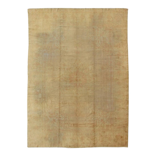 Light Colors Antique Borlu Oushak Fine Rug in Buttery Yellow, Salmon and Green For Sale