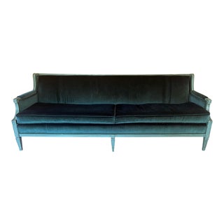 1980s Vintage Emerald Green Velvet Sofa For Sale