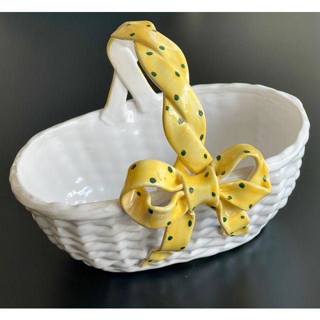 English Vintage Casa Fina Portugal White Ceramic Easter Basket For Sale - Image 3 of 7