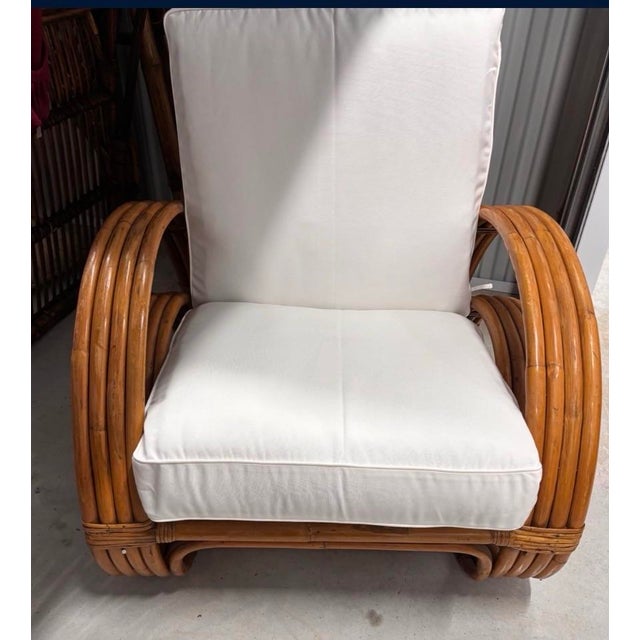 Early 20th Century Fully Refurbished, Double Tear-Drop Stacked Rattan Bamboo Sofa and Chair Living Room Set. Mid-Century, Rattan in the Manner of Paul Frankl. For Sale - Image 5 of 13