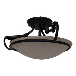 Vintage Ceiling Lamp with White Marbled Glass Shade in a Black Metal Mount by Honsel, 2000s For Sale