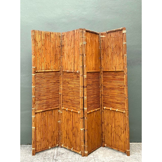 Late 20th Century Vintage Split Bamboo Folding Screen For Sale - Image 5 of 12