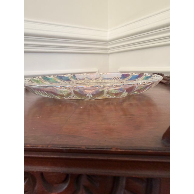 Mid 20th Century Mid 20th Century Iridescent Carnival Glass Deviled Egg Serving Tray With Floral Motif For Sale - Image 5 of 6