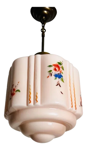 Hand Carved Glass and Brass Ceiling Lamp, 1930s, Germany