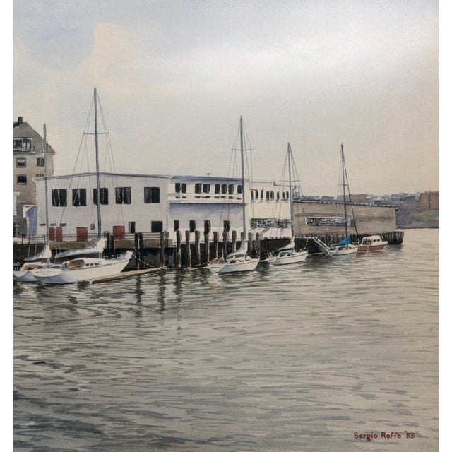 Atlantic Avenue Wharf, Boston Harbor Watercolor, by Sergio Roffo, 1983 For Sale - Image 4 of 9