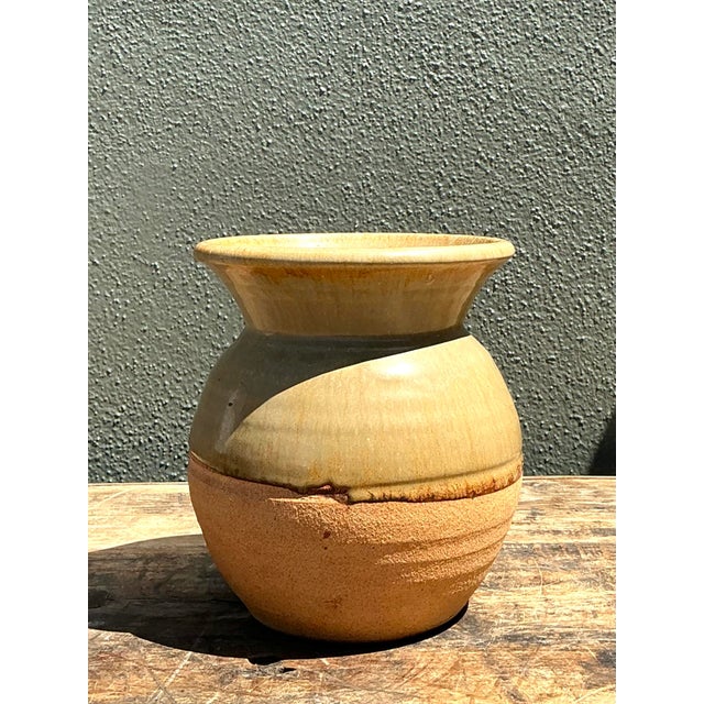 Contemporary Vintage Half Glaze Pottery Vase For Sale - Image 3 of 12