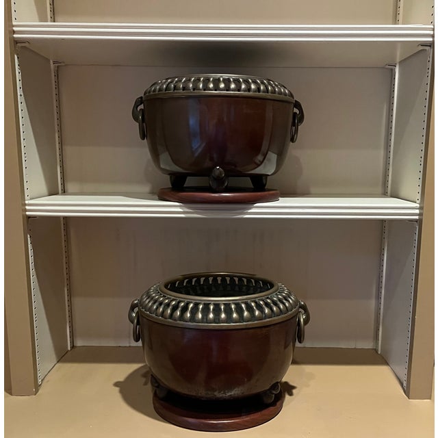 Antique Japanese Art Deco Taisho Bronze Cachepot Planters or Orchid Pots, Circa 1920 - A Pair For Sale - Image 12 of 18
