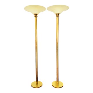 80s Contemporary Brass Floor Lamps, a Pair For Sale