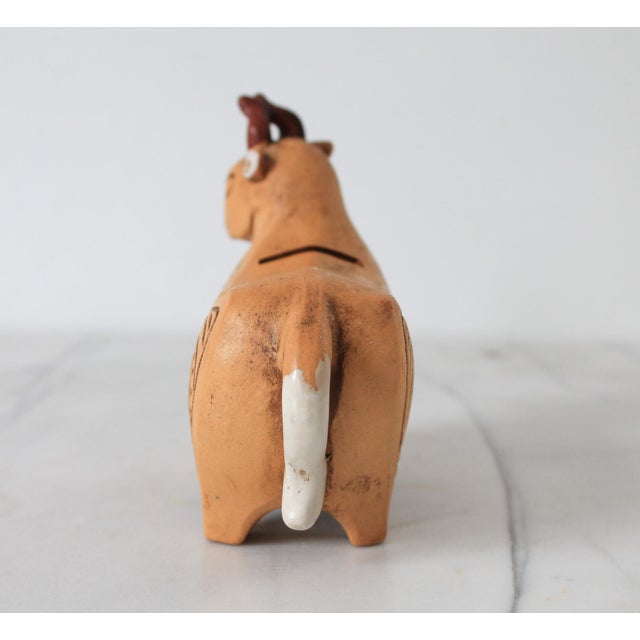 Ceramic Vintage Ceramic Folk Art Bull Sculpture Coin Bank For Sale - Image 7 of 9