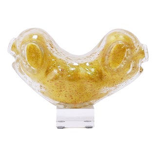 Vintage Clear Art Glass Figurine with Gold Glitter, 1990s For Sale