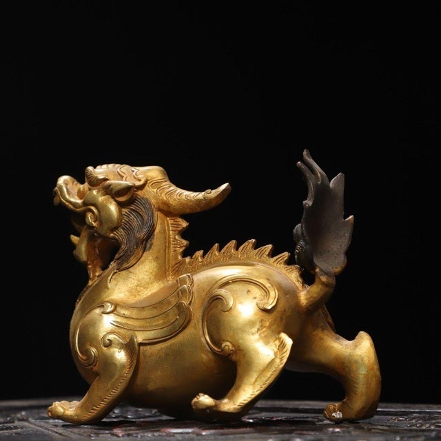 Late 19th Century Late 19th Century Gilt Bronze Mythical Beast Statue, 0.92kg For Sale - Image 5 of 9