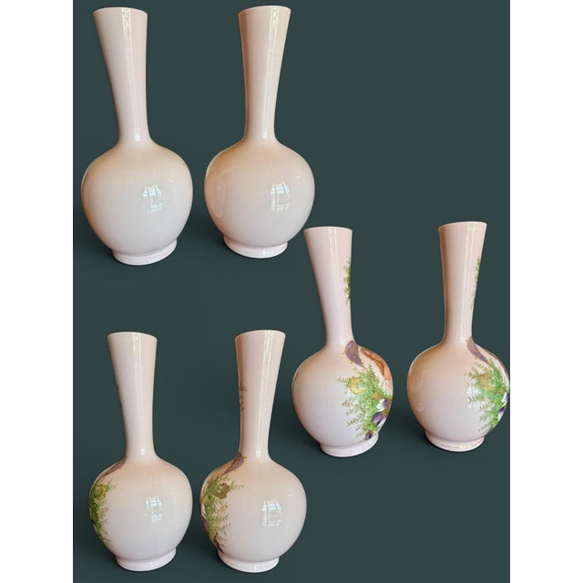 Antique Austrian Portrait Vases Pair-Art Nouveau-Pink Enamel-Maiden-Porcelain For Sale - Image 10 of 11