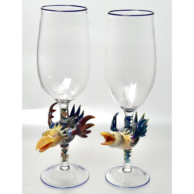 Set of 4 Art Glass Bird Goblets by Janis Miltenberger For Sale In Los Angeles - Image 6 of 8