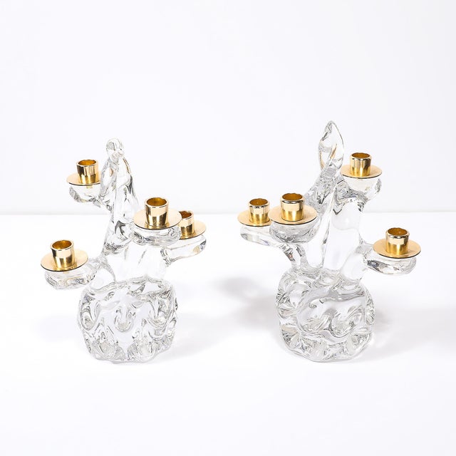 1950s Pair of Mid-Century Crystal & Brass Tree Form Candelabras Signed Schneider For Sale - Image 5 of 15