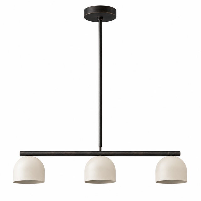 Modern Linear Chandelier 3 Light, Matte Off White Dome Pendant Light Brass Dining Room Fixture, Kitchen Island Lighting, Minimalist Light For Sale - Image 9 of 16
