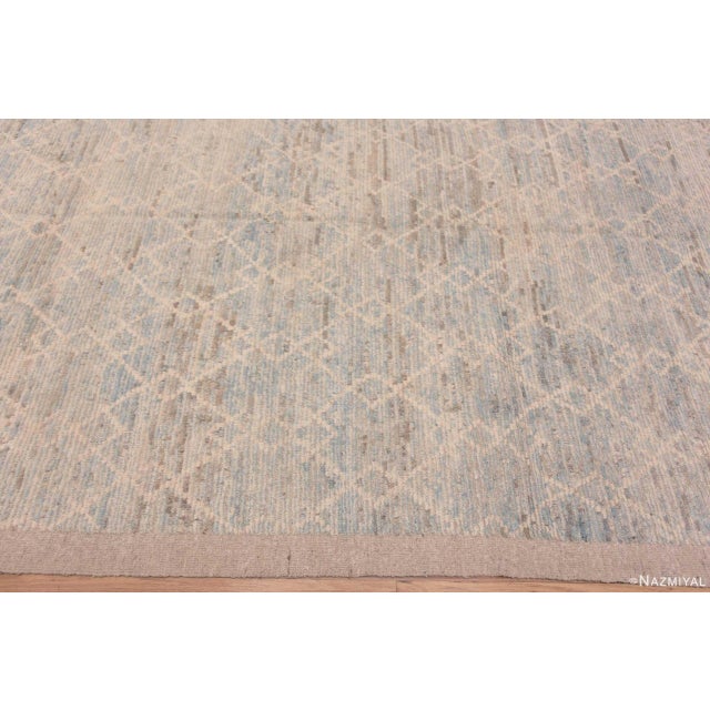 Decorative Washed Out Light Blue And Creamy White Geometric Modern Rug For Sale In New York - Image 6 of 8