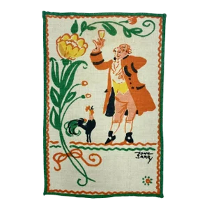Vintage Tony Sarg Linen Equestrian Gentleman Rooster Cocktail Napkin Barware