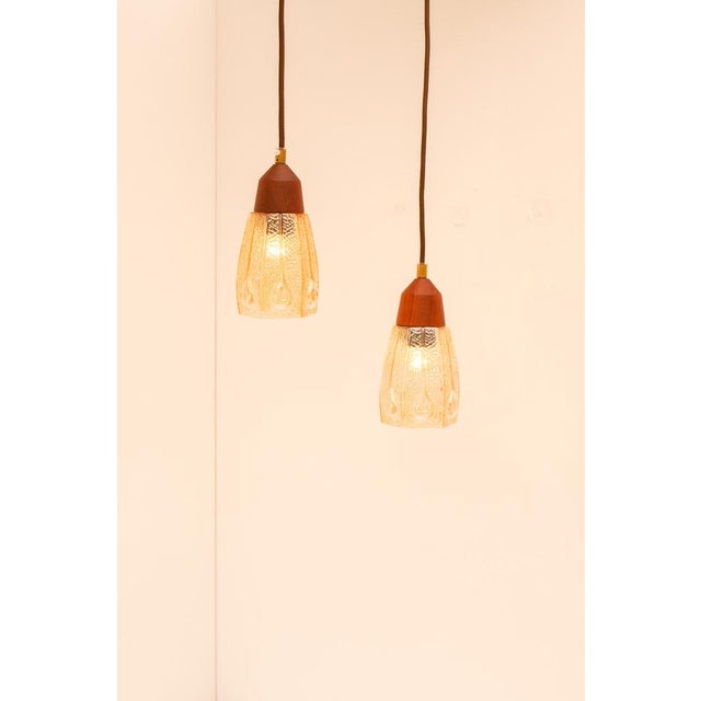 Wood Pendant Lamps in Glass from Pukeberg, Sweden, 1960s, Set of 2 For Sale - Image 7 of 18