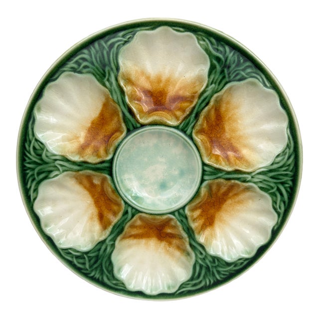 French Majolica Oyster Plate Salins, Circa 1890 For Sale