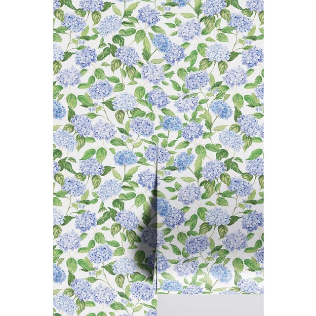 Hydrangea Blooms Floral Grasscloth Wallpaper by House Party | Nikko Blue | 8 Yards For Sale