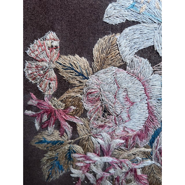 Pair of Framed French Embrodery Floral Tapestries For Sale - Image 4 of 14