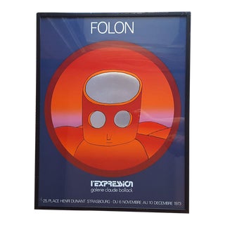 Jean-Michel Folon Serigraph on Silver Paper Claude Bollack Gallery Exhibition L' Expression Framed Poster For Sale