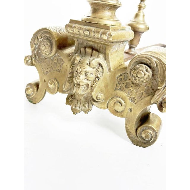 Metal 19th Century Brass and Cast Iron Andirons, France, Set of 2 For Sale - Image 7 of 14