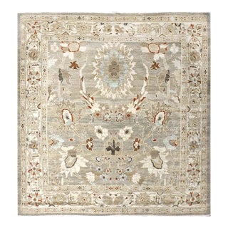 Persian Sultanabad Wool 8x8 Square Tan, Blue, & Ivory Handmade Area Rug #1143023 For Sale