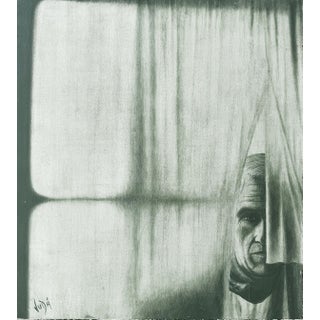 Vintage "Man Behind the Curtain" Painting Signed Vida, 2nd Painting on Verso For Sale