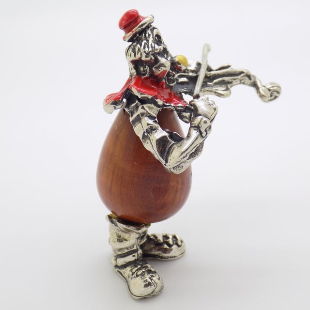 1980s Vintage Italian Handmade Genuine Silver & Wood Violin Player Street Artist Figurine For Sale - Image 5 of 13