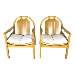 20th Century French Pair of Modern Vintage Beechwood Armchairs by Baumann France For Sale