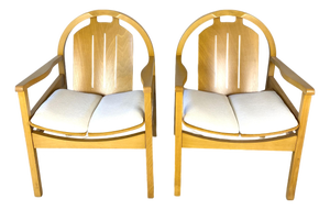 20th Century French Pair of Modern Vintage Beechwood Armchairs by Baumann France