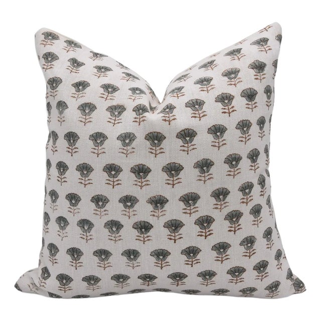 Block Print Pillow Cover - Pure White Linen 26x26 Inch- Kohinoor For Sale