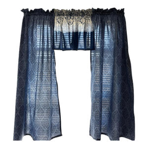 Blue Oriental Cafe Curtains 45 Length Kitchen / Bathroom Set of 2 Panels & 2 Valances 16 X45 Wide