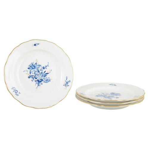 Porcelain Lunch Plates with Blue Floral Motifs and Gilt Rim from Meissen, Set of 4 For Sale - Image 5 of 5