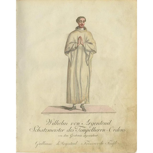 Wilhelm von Argenteuil: 1791 Hand-Colored Engraving of Templar Treasurer This exquisite hand-colored engraving, titled...