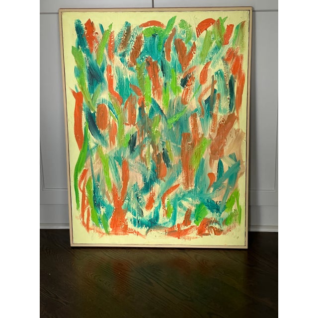 Abstract 1970’s Vintage Abstract Canvas Painting Signed and Dated Artist N Rodgers For Sale - Image 3 of 12