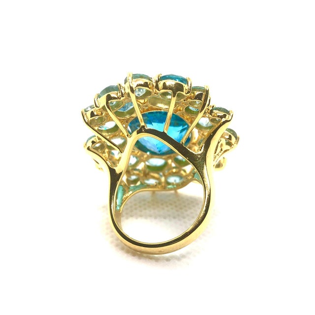 Bochic "Orient" Vintage Blue Topaz Cocktail Ring Set In 18K Gold & Silver Natural Blue Topaz Oval Shape - 18 Carat This...
