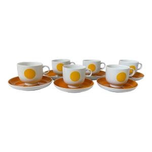 Vintage Mid-Century Modern Rosenthal Studio Line Wolf Karnagel Punktal Gelber Design 6 Cups and Saucers
