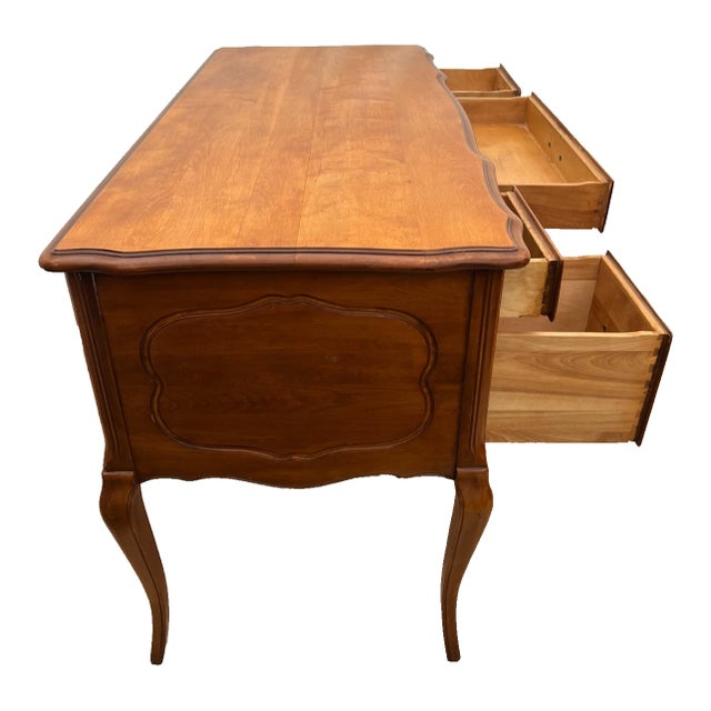 Vintage French Desk By: California Furniture Shops Ltd. Five Carved Drawers For Sale - Image 4 of 14