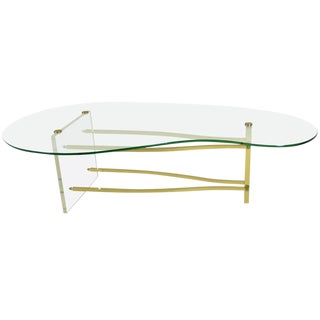 Lucite and Brass Cocktail Table For Sale