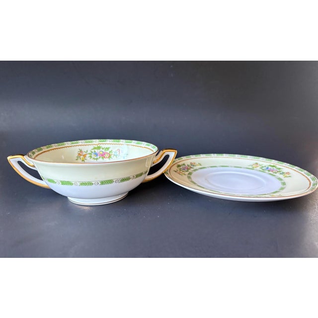 1930s Vintage Meito China Floral Grafton Handled Bowl and Saucer 3 Sets For Sale - Image 5 of 8