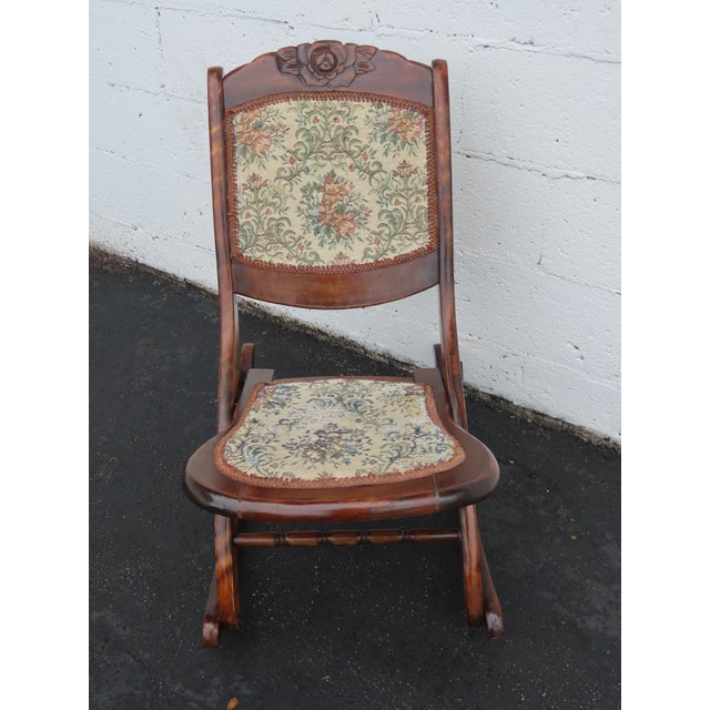 Victorian Early 1900s Solid Wood Folding Rocking Chair 6897 For Sale - Image 4 of 12