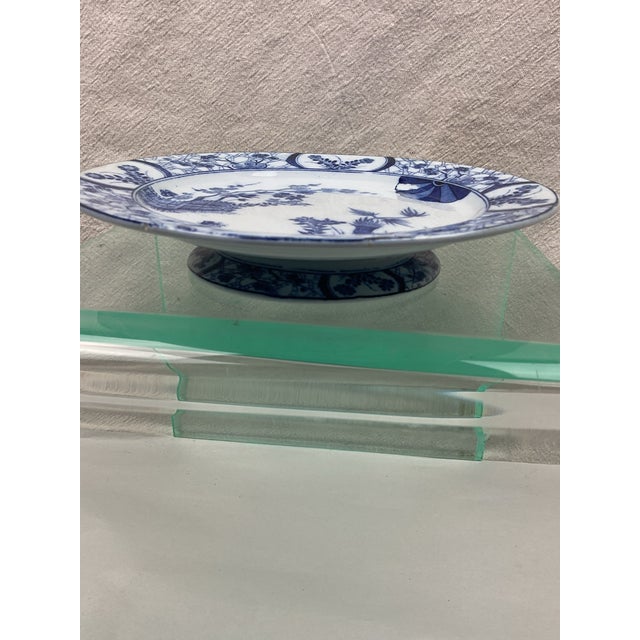 Ceramic 19th Century French Blue and White Pedestal Dish in Monet Pattern For Sale - Image 7 of 8