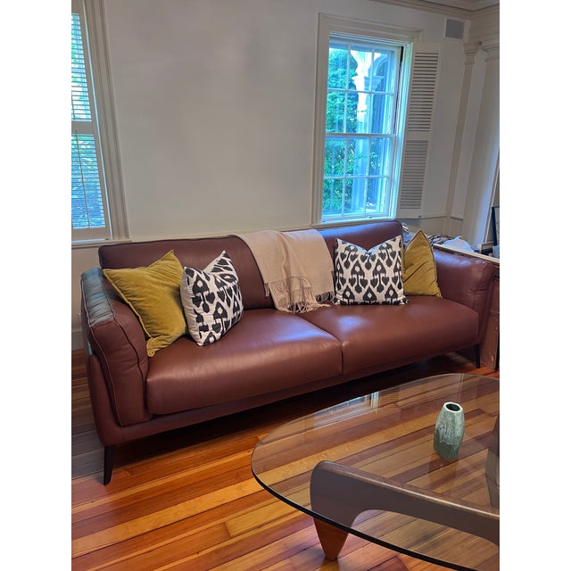Midcentury Modern Cognac Leather Sofa 91" New With Tag For Sale - Image 4 of 12