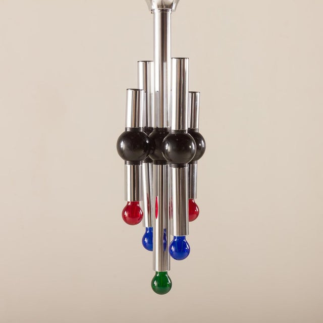 Silver Space Age Chandelier from Targetti Sankey, Italy, 1970s For Sale - Image 8 of 11