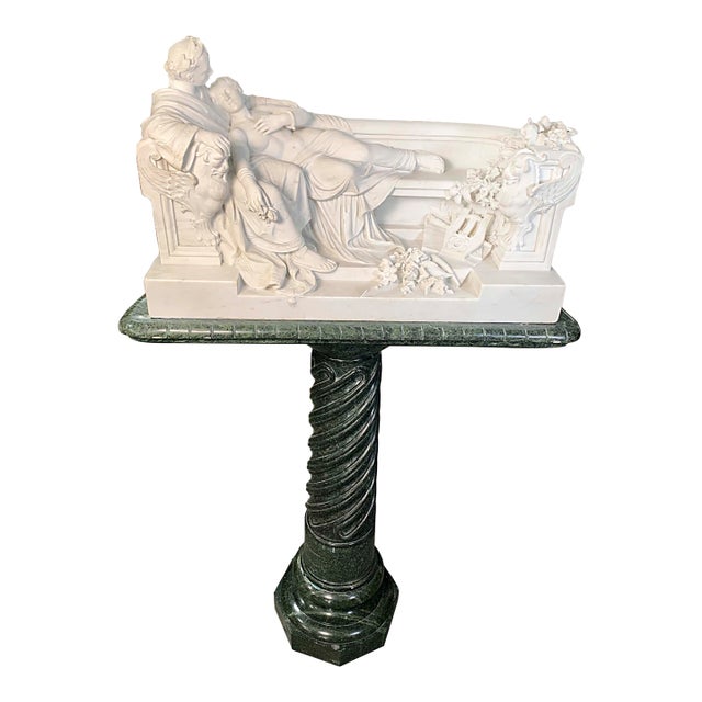Late 19th Century Monumental Italian Carrara Marble Neoclassical Sculpture Cleopatra & Antony For Sale